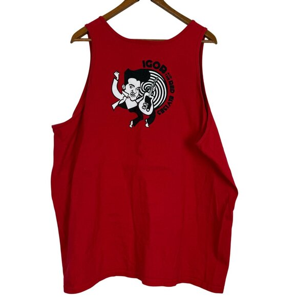 Vtg Y2K Igor & The Red Elvises Graphic Red Tank 2XL Both Sides Cotton Band Tee - Picture 6 of 9